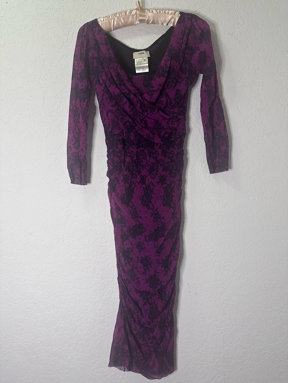FUZZI Fitted Purple Floral Draped Maxi Dress by FAME